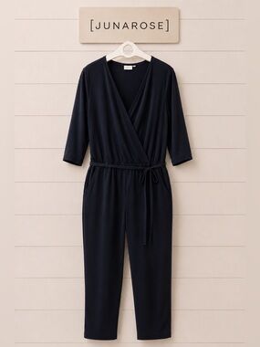 Junarose Navy Wrap Jumpsuit - 2X